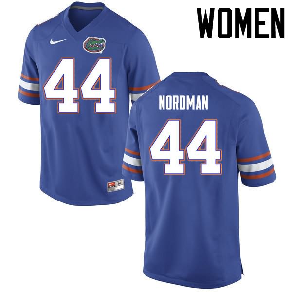 Women's NCAA Florida Gators Tucker Nordman #44 Stitched Authentic Nike Blue College Football Jersey MYB3365XC